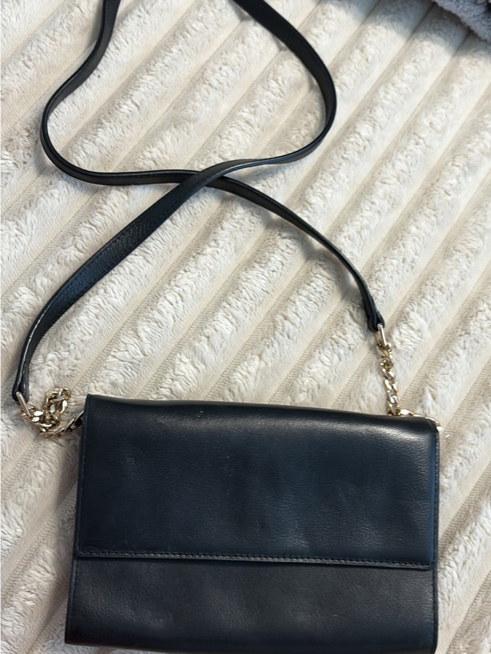Nordstrom Black Leather Crossbody with Gold Chain Accent